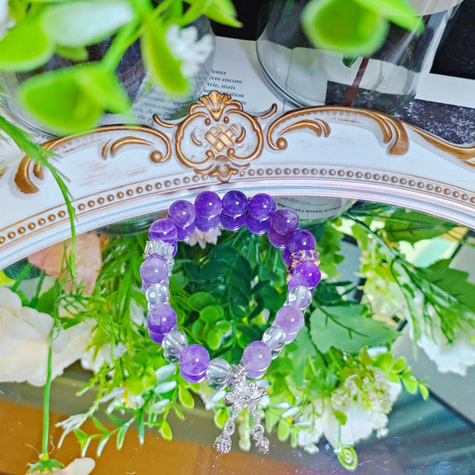 A Symbol of Good Fortune and Wisdom Amethyst & stering silver 925 lotus charm Bracelet