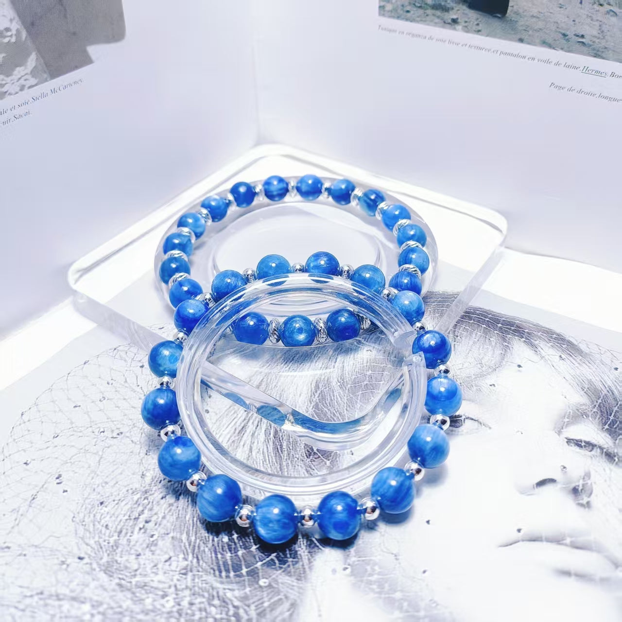 Enhance spirituality and intuition Kyanite with 925 sterling silver spacers bracelets