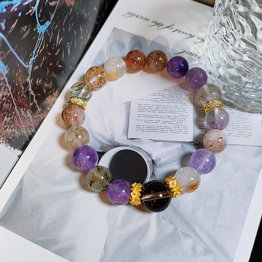 Enhancing Energy, Calming the Mind, and Promoting Sleep Super Seven and Smoky Quartz Bracelet