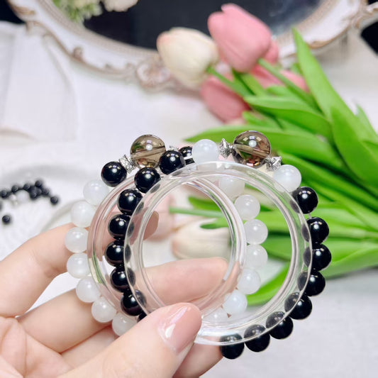Unique design Black Obsidian and Moonstone combination couple's bracelet