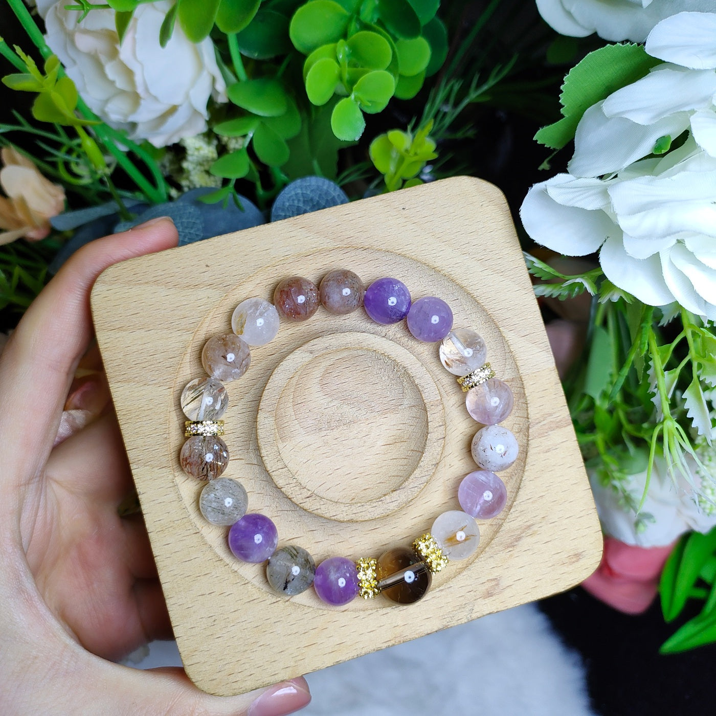 Enhancing Energy, Calming the Mind, and Promoting Sleep Super Seven and Smoky Quartz Bracelet