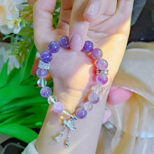 A Symbol of Good Fortune and Wisdom Amethyst & stering silver 925 lotus charm Bracelet