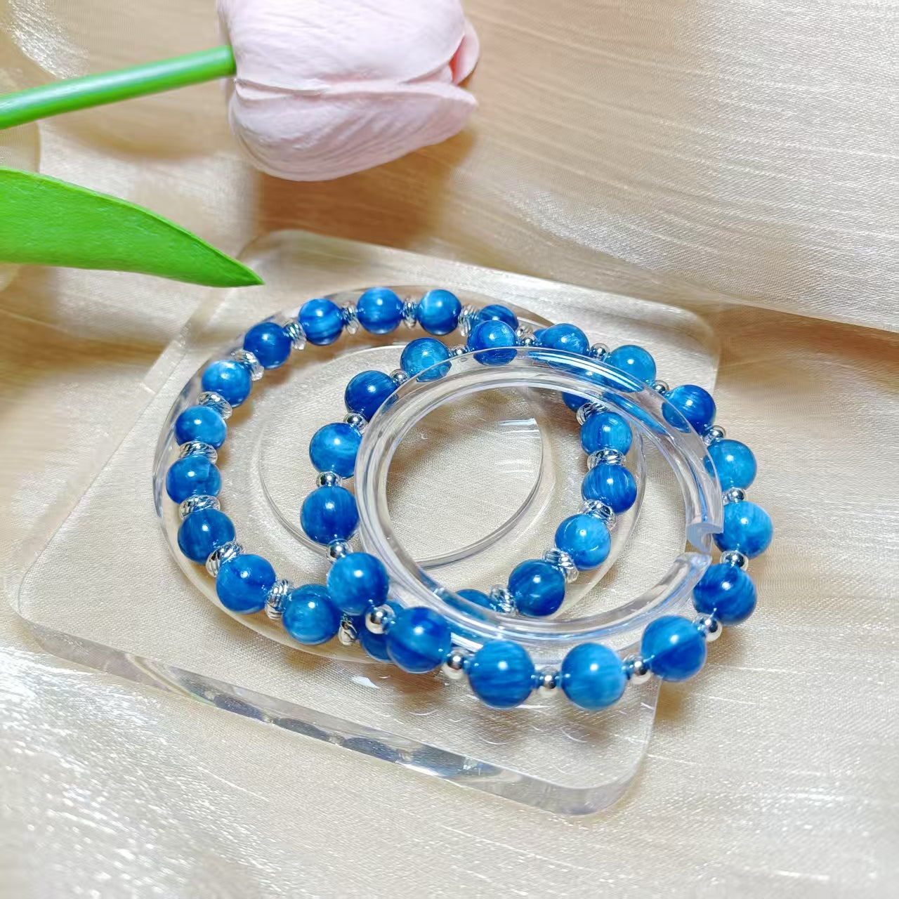 Enhance spirituality and intuition Kyanite  with 925 sterling silver spacers bracelets