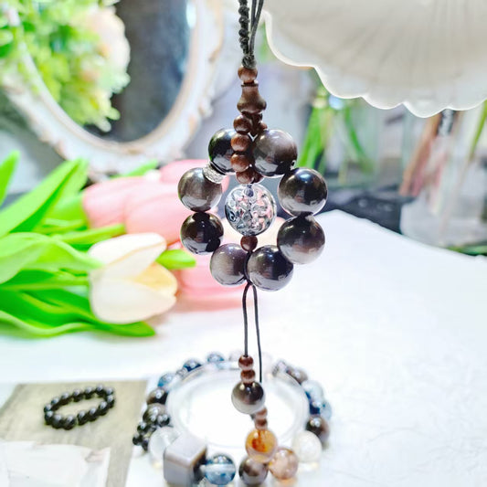 Strength energy high-quality obsidian bracelet & phone charm & ring 3-piece set