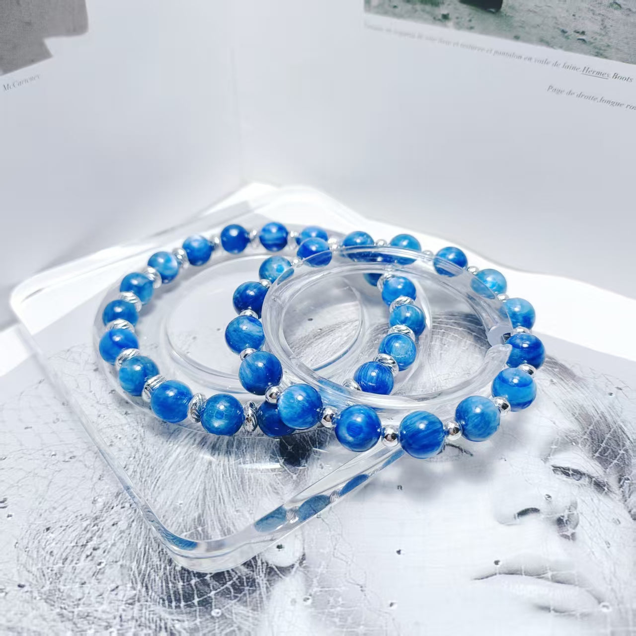 Enhance spirituality and intuition Kyanite  with 925 sterling silver spacers bracelets