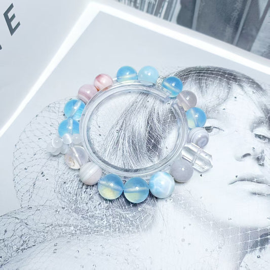 【Designed for Scorpio girls】A high-quality Devil's Orchid aquamarine & top-grade Larimar & Botswan agate bracelet