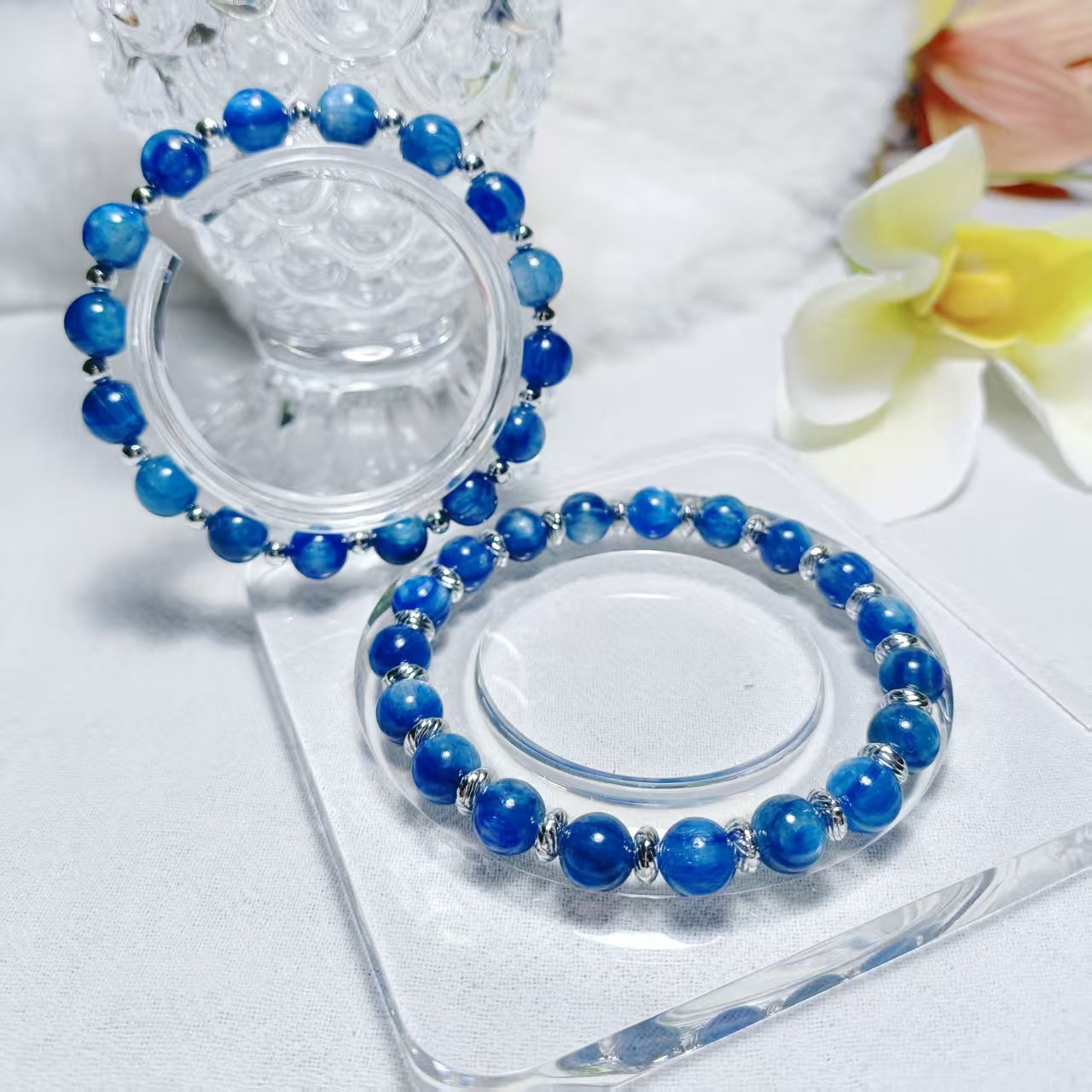 Enhance spirituality and intuition Kyanite  with 925 sterling silver spacers bracelets