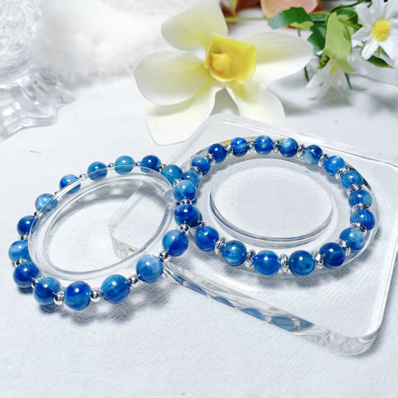 Enhance spirituality and intuition Kyanite  with 925 sterling silver spacers bracelets