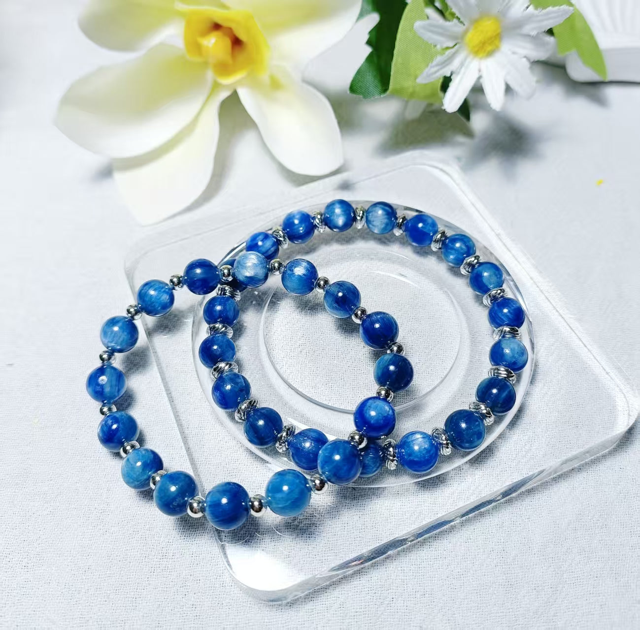 Enhance spirituality and intuition Kyanite  with 925 sterling silver spacers bracelets